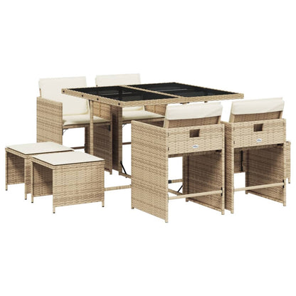 Set da Pranzo da Giardino 9 pz con Cuscini Beige in Polyrattan - homemem39