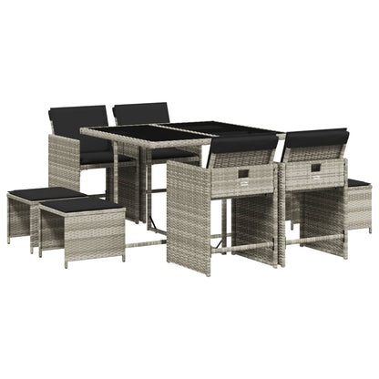 Set Pranzo da Giardino 9pz con Cuscini Grigio Chiaro Polyrattan | homemem39