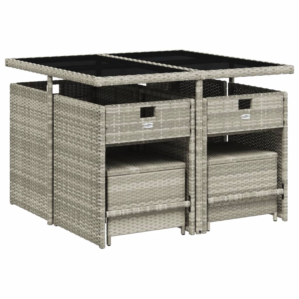 Set Pranzo da Giardino 9pz con Cuscini Grigio Chiaro Polyrattan | homemem39