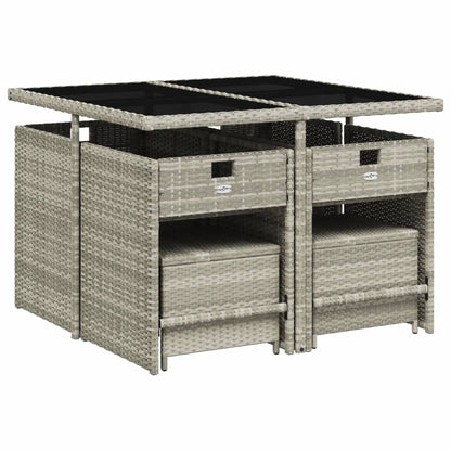 Set Pranzo da Giardino 9pz con Cuscini Grigio Chiaro Polyrattan | homemem39