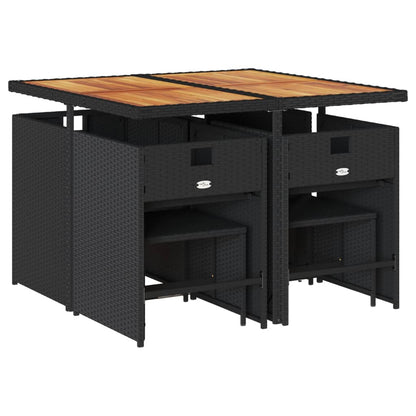 Set da Pranzo da Giardino 9 pz con Cuscini Nero in Polyrattan | homemem39