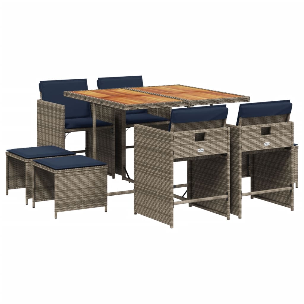 Set da pranzo da giardino da 9 pz con Cuscini in Polyrattan Grigio | homemem39