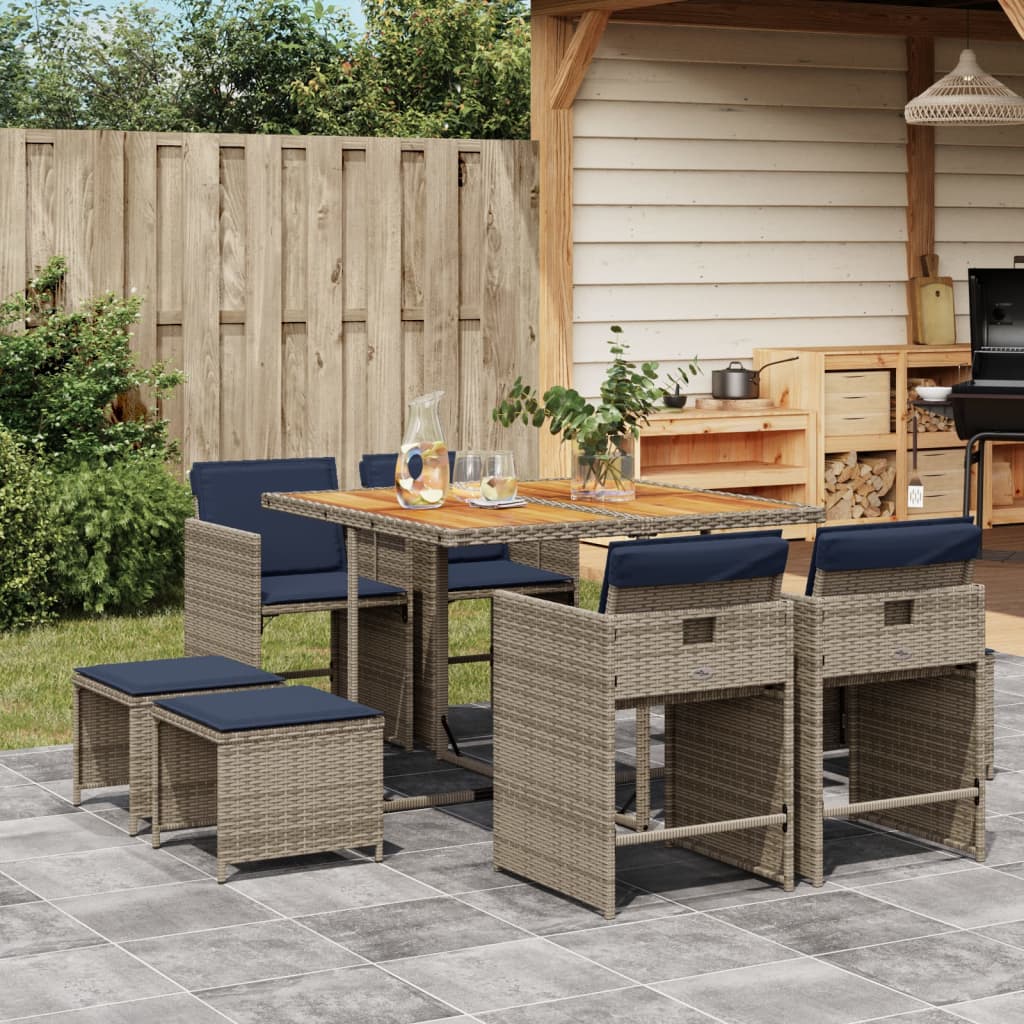 Set da pranzo da giardino da 9 pz con Cuscini in Polyrattan Grigio | homemem39