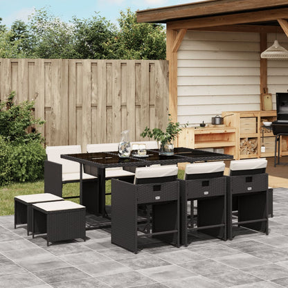 Set da Pranzo da Giardino 11 pz con Cuscini in Polyrattan Nero | homemem39