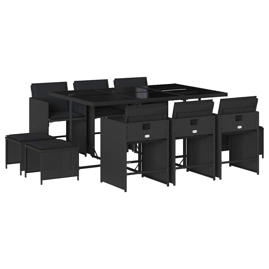 Set da Pranzo da Giardino 11 pz con Cuscini in Polyrattan Nero | homemem39