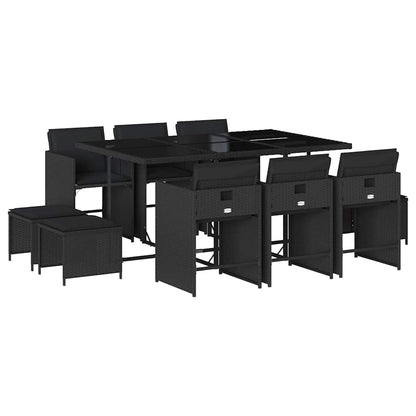 Set da Pranzo da Giardino 11 pz con Cuscini in Polyrattan Nero | homemem39