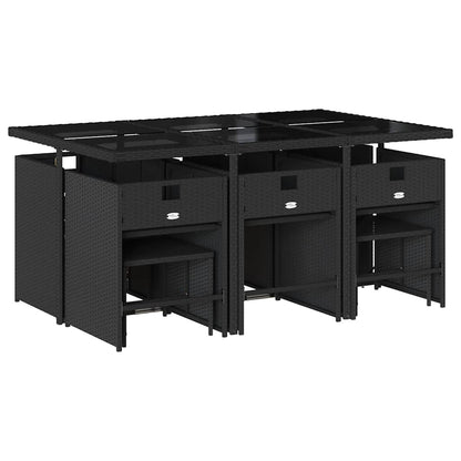 Set da Pranzo da Giardino 11 pz con Cuscini in Polyrattan Nero | homemem39