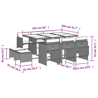 Set da Pranzo da Giardino 11pz con Cuscini in Polyrattan Grigio | homemem39