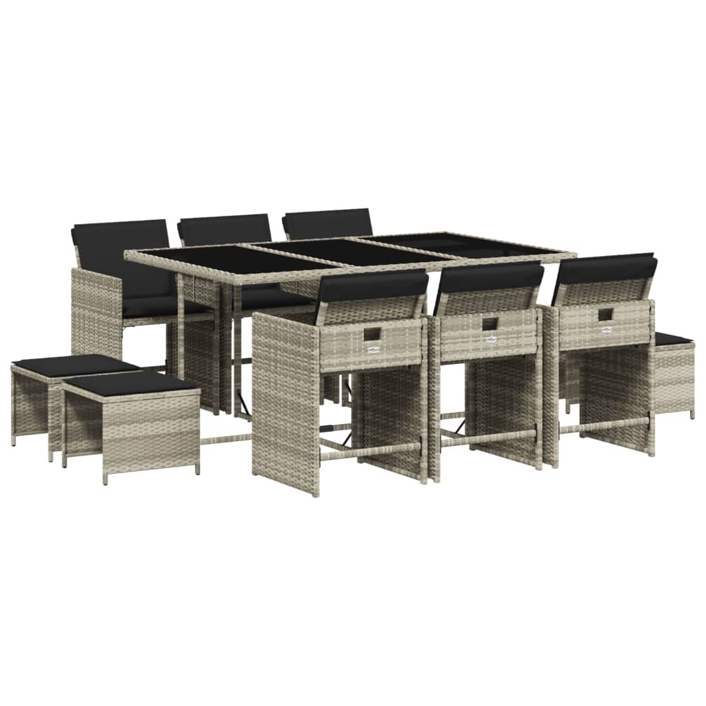 Set Pranzo Giardino 11pz con Cuscini Grigio Chiaro Polyrattan | homemem39