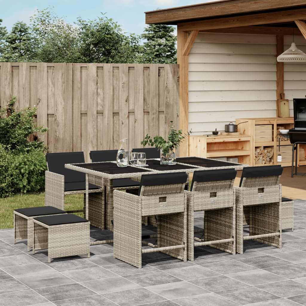 Set Pranzo Giardino 11pz con Cuscini Grigio Chiaro Polyrattan | homemem39