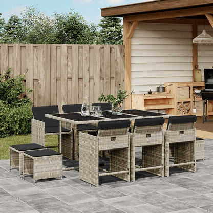 Set Pranzo Giardino 11pz con Cuscini Grigio Chiaro Polyrattan - homemem39