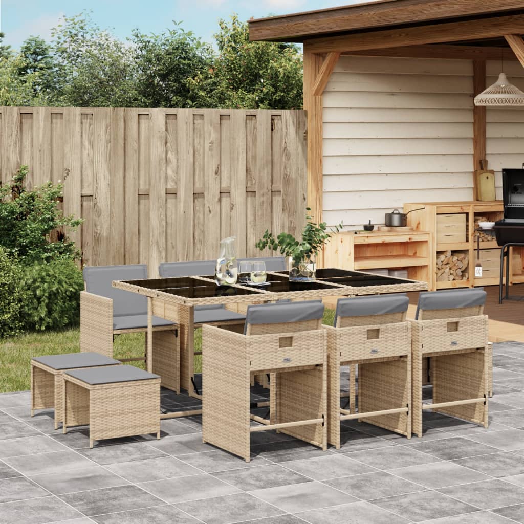 Set Pranzo da Giardino 11 pz con Cuscini Beige Misto Polyrattan - homemem39