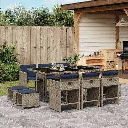 Set da pranzo da giardino da 11 pz con Cuscini in Polyrattan Grigio | homemem39