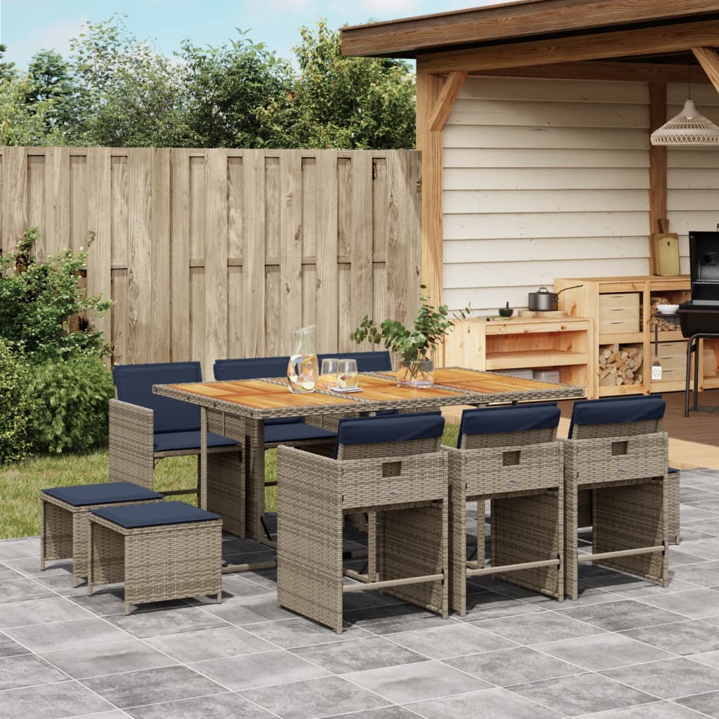 Set da pranzo da giardino da 11 pz con Cuscini in Polyrattan Grigio | homemem39