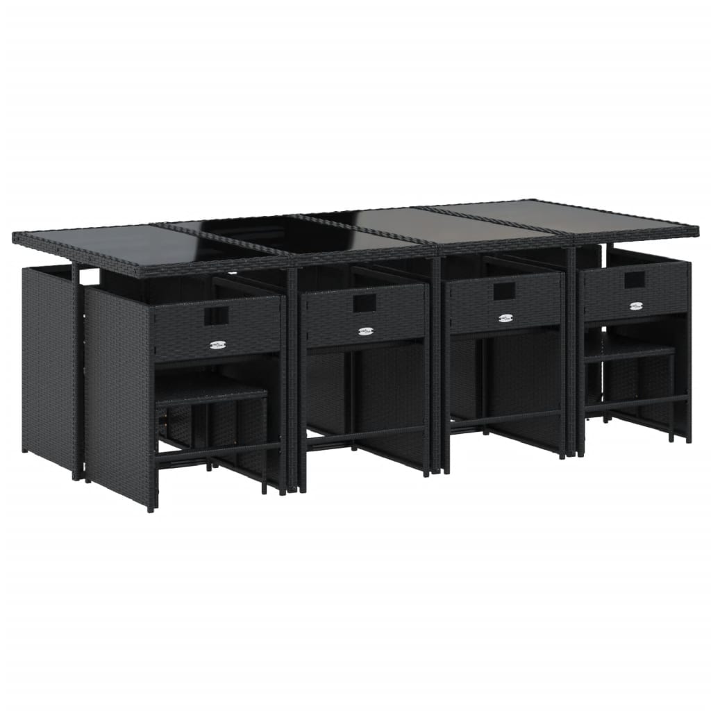 Set da Pranzo da Giardino 13pz con Cuscini Nero in Polyrattan | homemem39