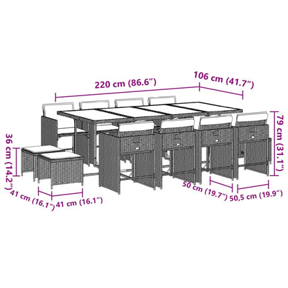 Set da Pranzo da Giardino 13pz con Cuscini Nero in Polyrattan | homemem39