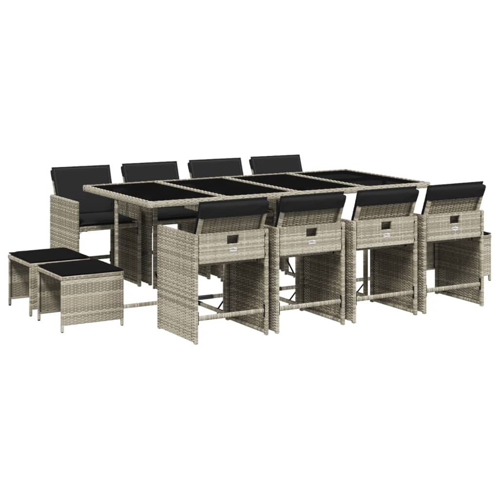 Set da Pranzo da Giardino 13pz con Cuscini Grigio in Polyrattan - homemem39