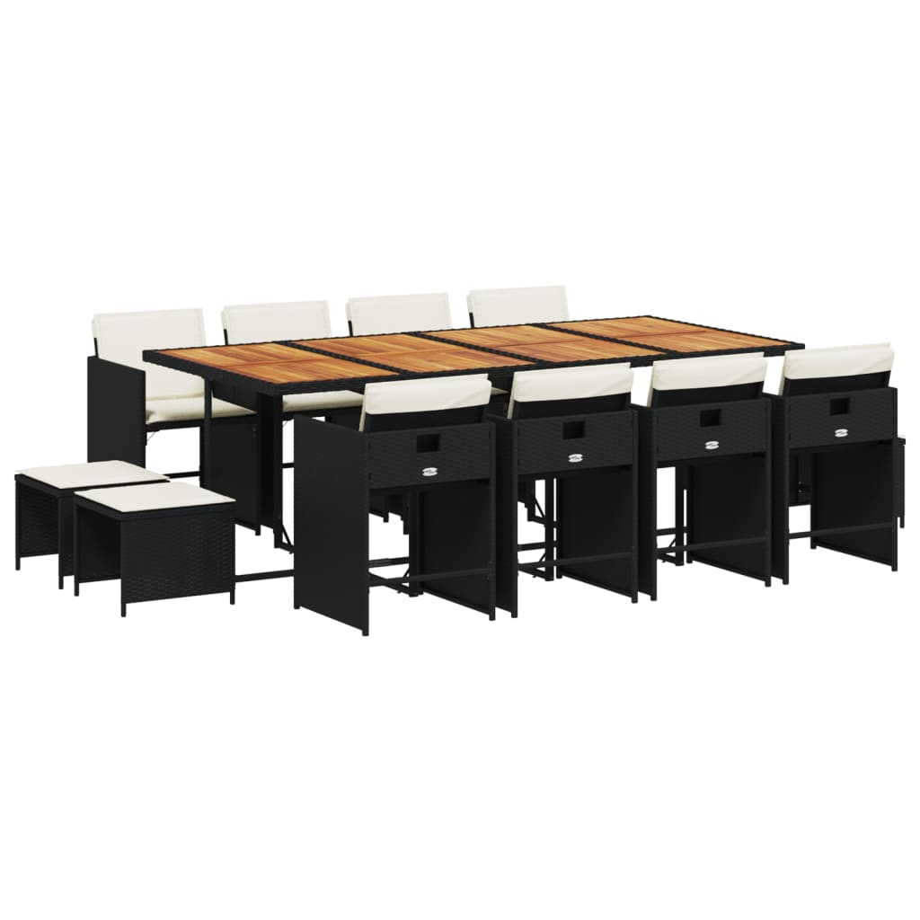 Set da Pranzo da Giardino 13pz con Cuscini Nero in Polyrattan | homemem39