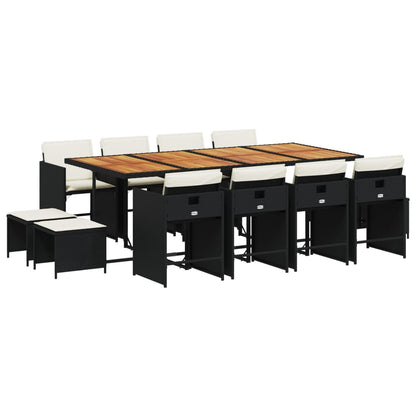 Set da Pranzo da Giardino 13pz con Cuscini Nero in Polyrattan | homemem39