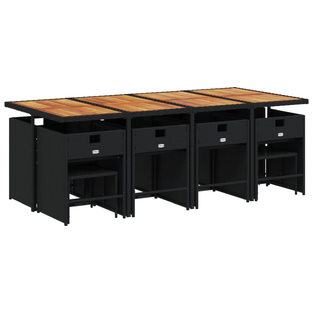 Set da Pranzo da Giardino 13pz con Cuscini Nero in Polyrattan - homemem39