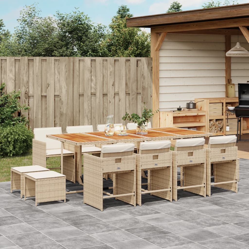 Set da Pranzo da Giardino 13 pz con Cuscini Beige in Polyrattan - homemem39