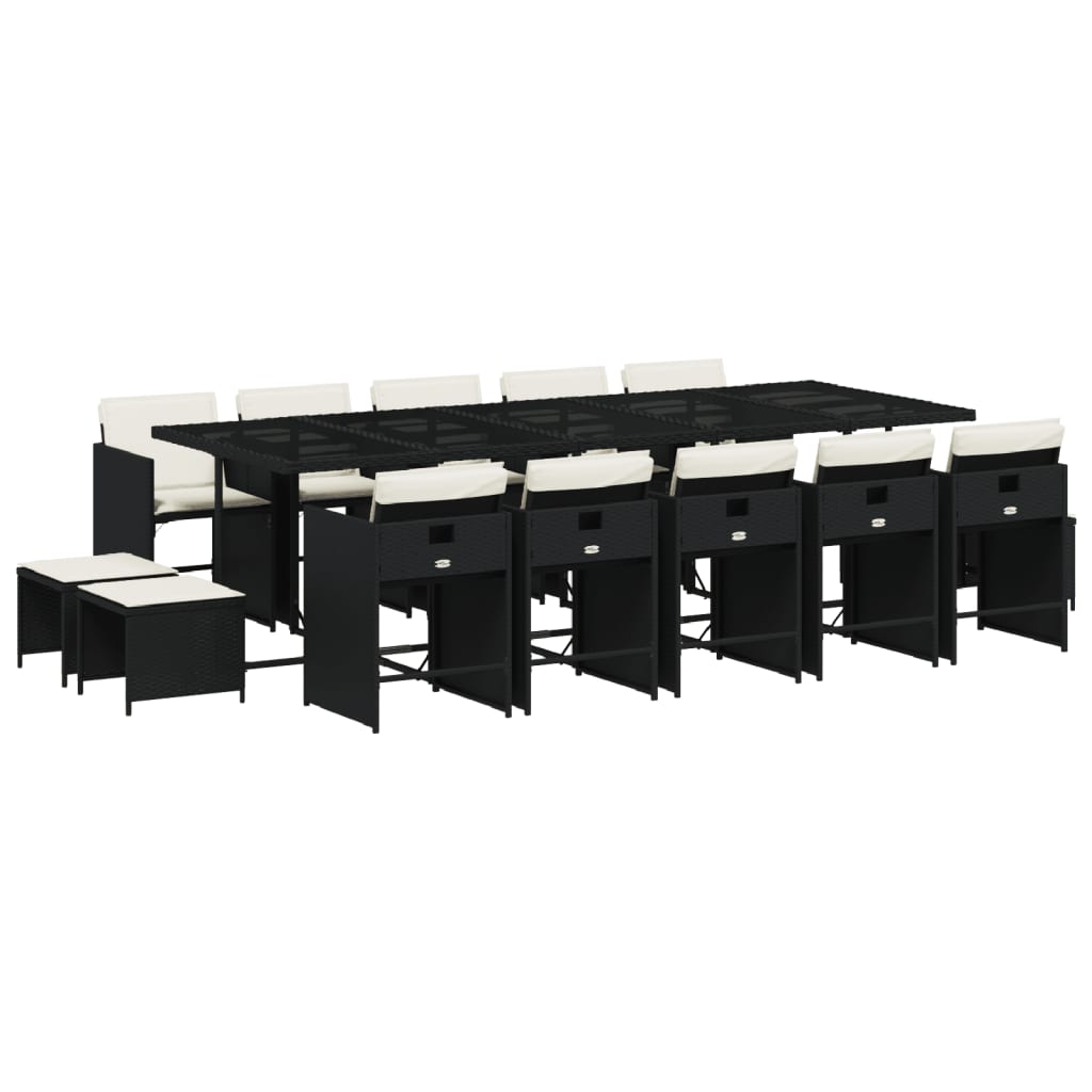 Set da Pranzo da Giardino 15 pz con Cuscini Nero in Polyrattan | homemem39