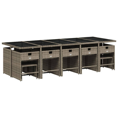 Set da Pranzo da Giardino 15 pz con Cuscini Grigio Polyrattan | homemem39