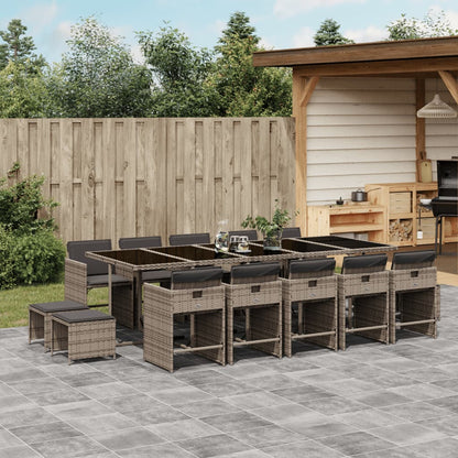 Set da Pranzo da Giardino 15 pz con Cuscini Grigio Polyrattan | homemem39