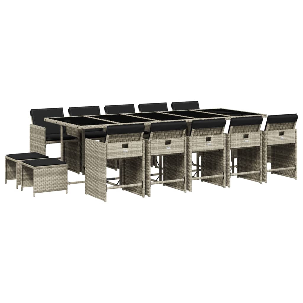 Set da Pranzo da Giardino 15 pz con Cuscini Grigio Polyrattan | homemem39