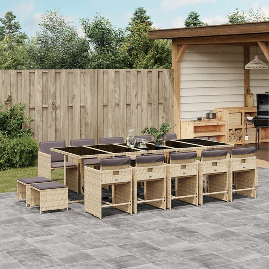 Set Pranzo da Giardino 15 pz con Cuscini Beige Misto Polyrattan | homemem39