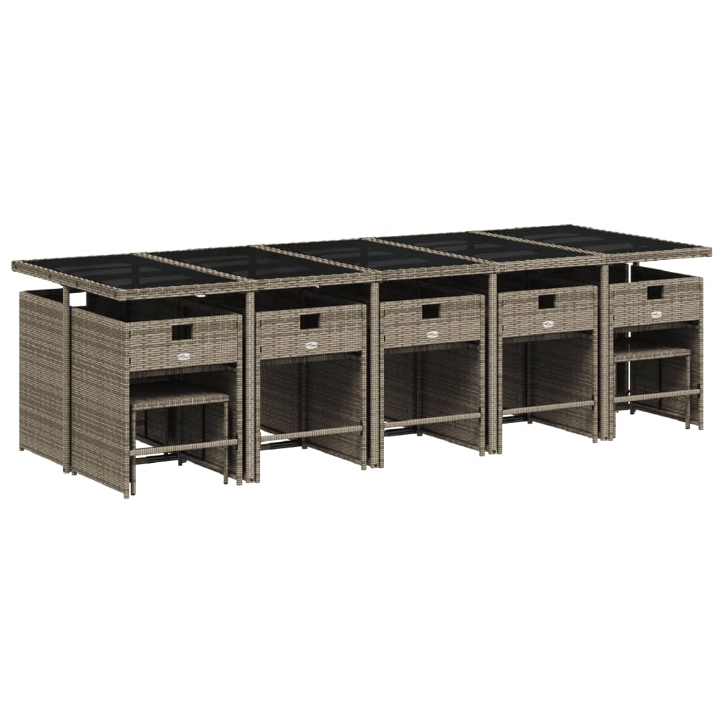 Set da pranzo da giardino da 15 pz con Cuscini in Polyrattan Grigio | homemem39