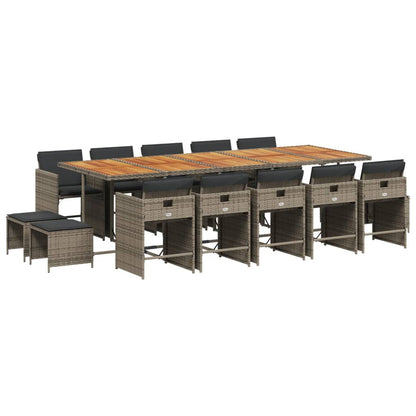 Set da Pranzo da Giardino 15 pz con Cuscini Grigio Polyrattan - homemem39