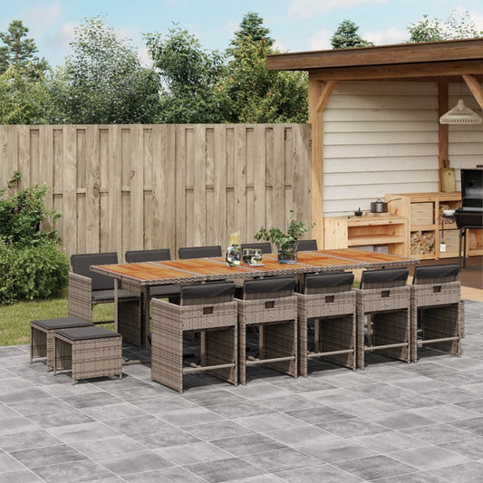 Set da Pranzo da Giardino 15 pz con Cuscini Grigio Polyrattan | homemem39