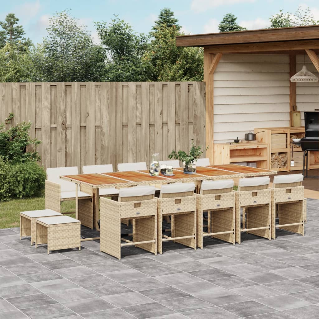 Set da Pranzo da Giardino 15 pz con Cuscini Beige in Polyrattan | homemem39