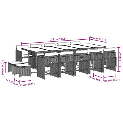 Set da pranzo da giardino da 15 pz con Cuscini in Polyrattan Grigio | homemem39