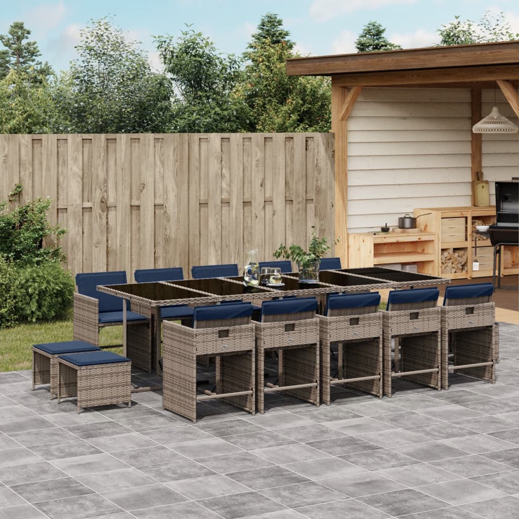 Set da pranzo da giardino da 15 pz con Cuscini in Polyrattan Grigio | homemem39
