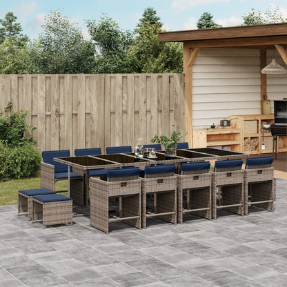 Set da pranzo da giardino da 15 pz con Cuscini in Polyrattan Grigio | homemem39