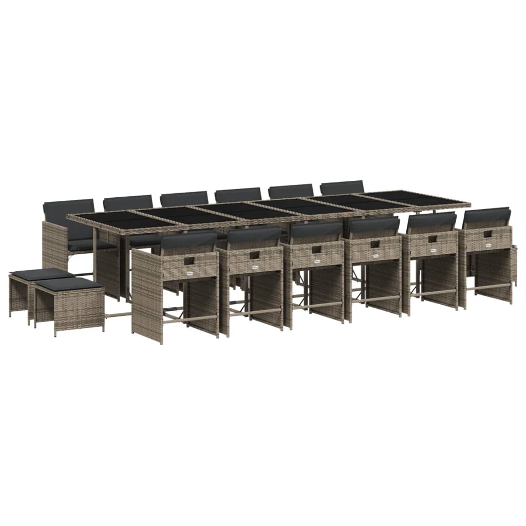 Set da Pranzo da Giardino 17pz con Cuscini Grigio in Polyrattan - homemem39