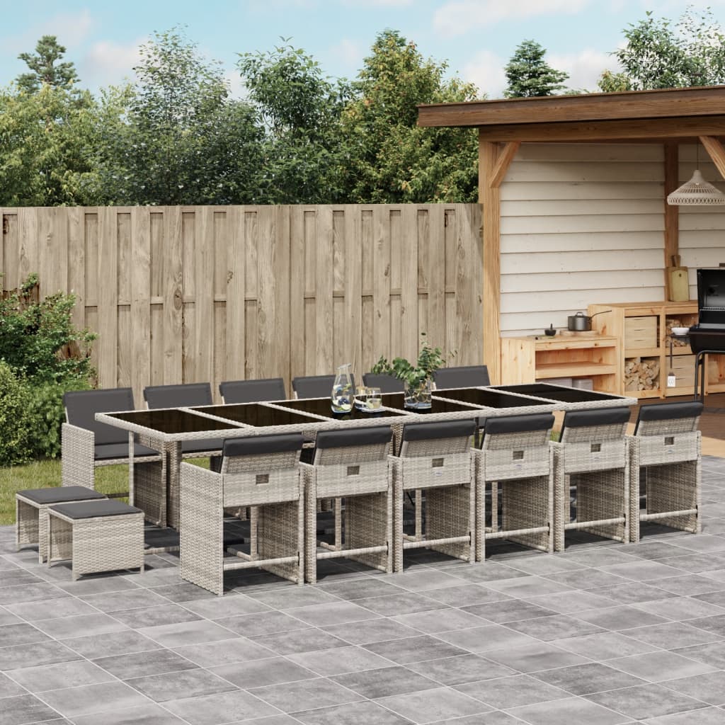Set da Pranzo da Giardino 17pz con Cuscini Grigio in Polyrattan | homemem39