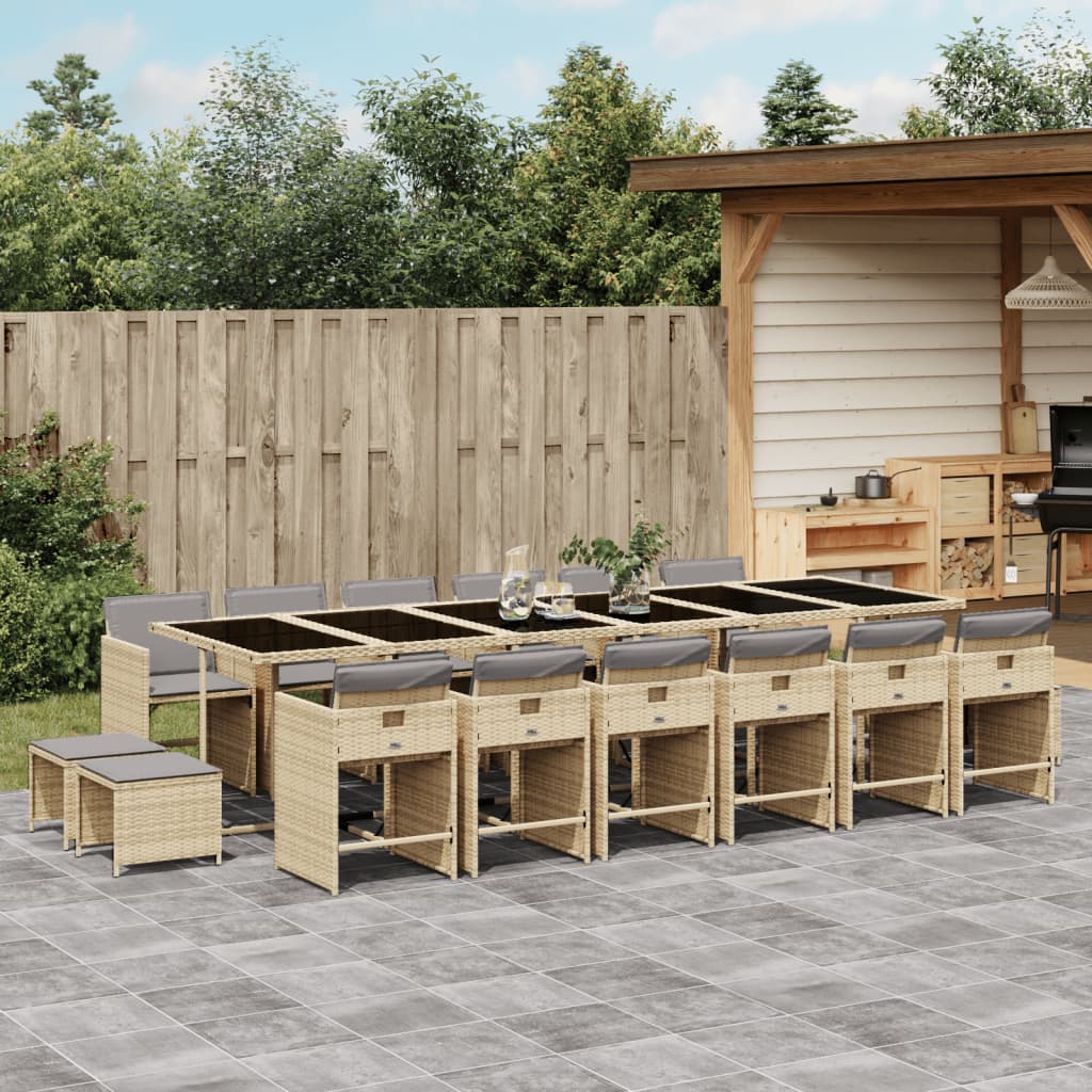 Set Pranzo da Giardino 17 pz con Cuscini Beige Misto Polyrattan | homemem39