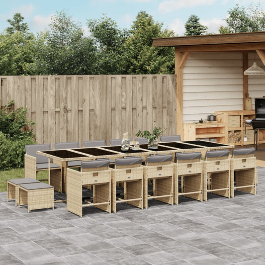 Set Pranzo da Giardino 17 pz con Cuscini Beige Misto Polyrattan | homemem39