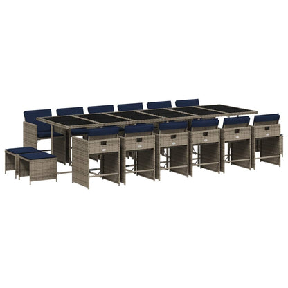 Set da pranzo da giardino da 17 pz con Cuscini in Polyrattan Grigio | homemem39