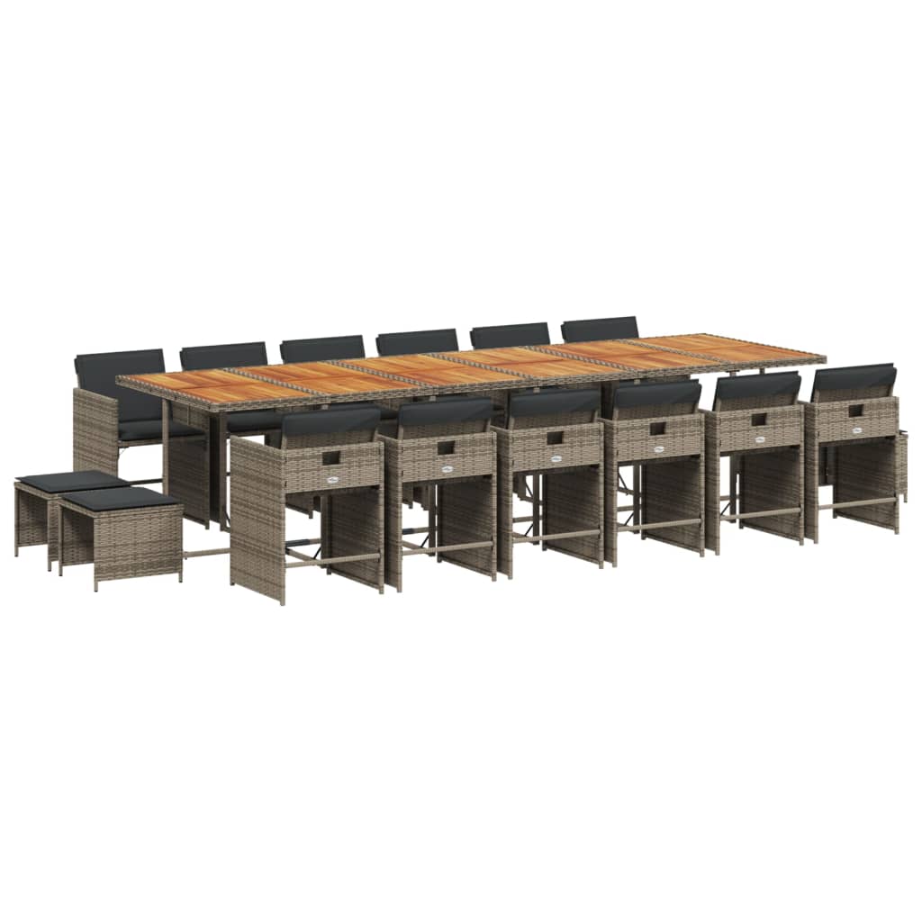 Set da Pranzo da Giardino 17pz con Cuscini Grigio in Polyrattan - homemem39