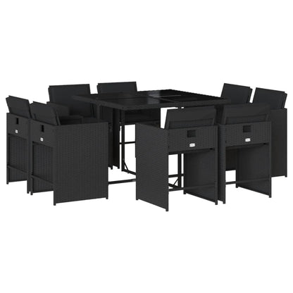 Set da Pranzo da Giardino 9 pz con Cuscini Nero in Polyrattan - homemem39