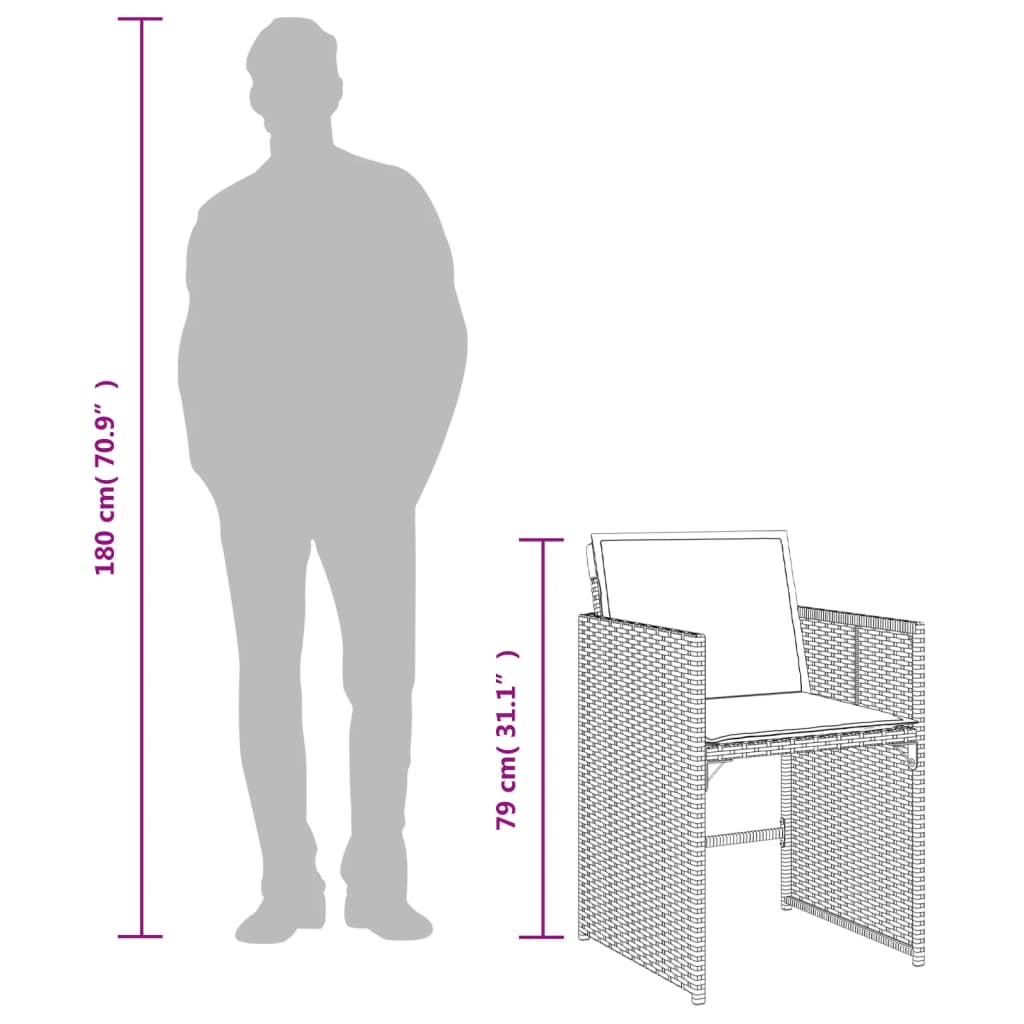 Set da Pranzo da Giardino 9 pz con Cuscini in Polyrattan Grigio | homemem39