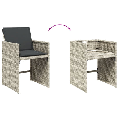 Set Pranzo da Giardino 9pz con Cuscini Grigio Chiaro Polyrattan | homemem39