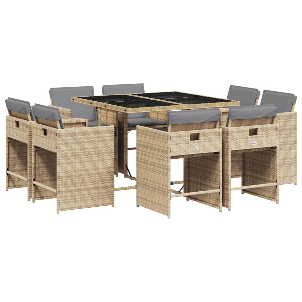 Set Pranzo da Giardino 9 pz con Cuscini Beige Misto Polyrattan | homemem39
