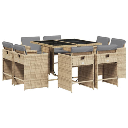 Set Pranzo da Giardino 9 pz con Cuscini Beige Misto Polyrattan | homemem39