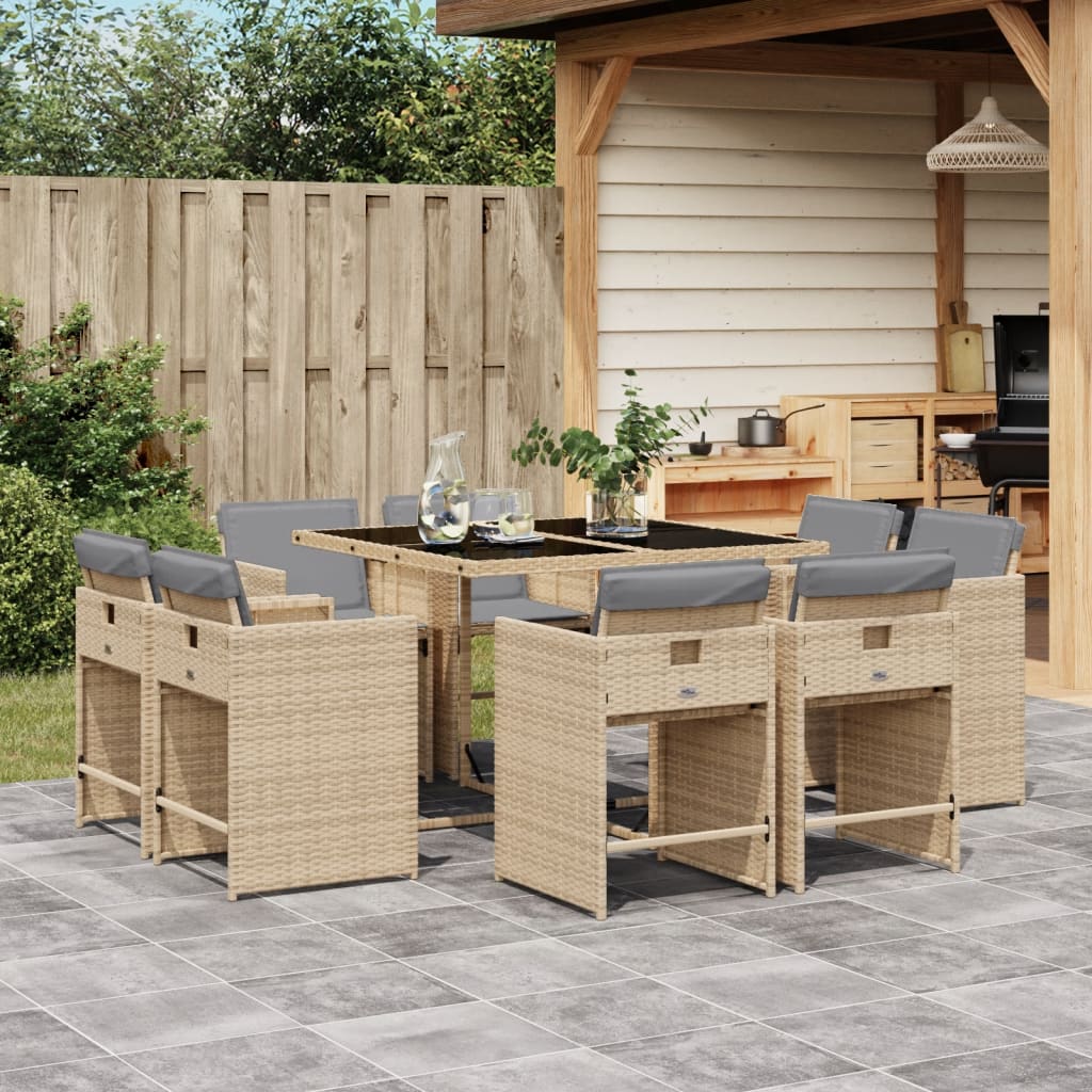 Set Pranzo da Giardino 9 pz con Cuscini Beige Misto Polyrattan | homemem39