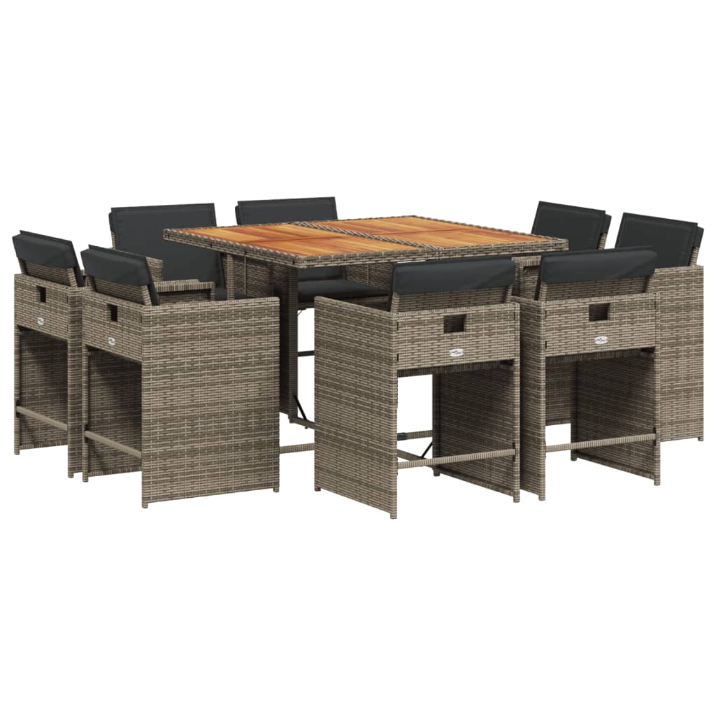 Set da Pranzo da Giardino 9 pz con Cuscini in Polyrattan Grigio | homemem39